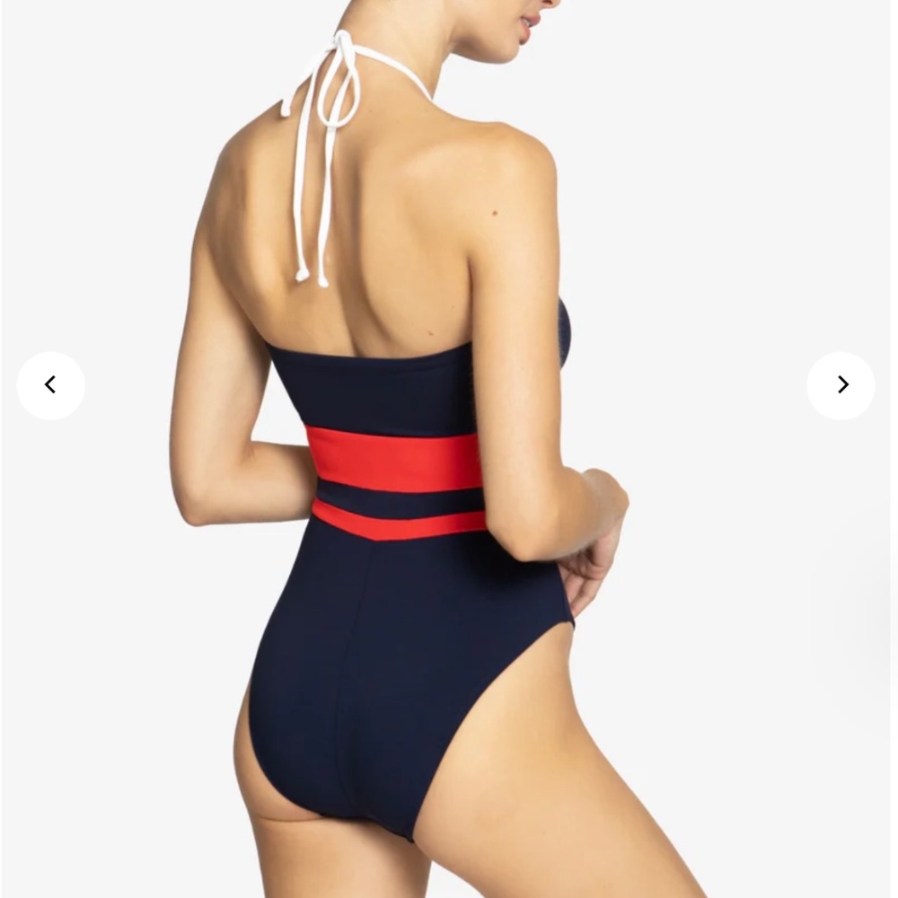 Robin Piccone NWT Babe Bandeau One Piece, Navy, Red & White Sz 12